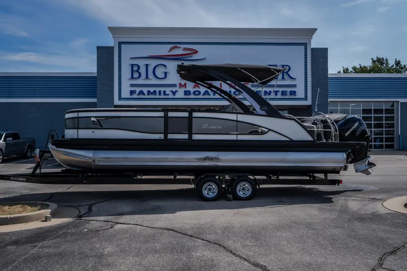 Slide: The Image of 2023 Barletta Lusso 25UCA pontoon boat on trailer at Big Thunder Family Boating Center. - 4