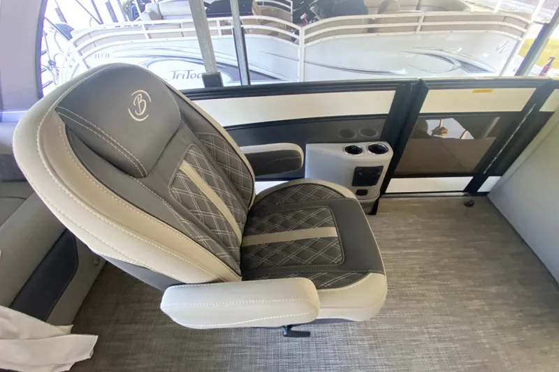 Slide: The Image of Luxurious seating inside 2023 Barletta Lusso 25UCA pontoon boat, featuring elegant design and comfort. - 26
