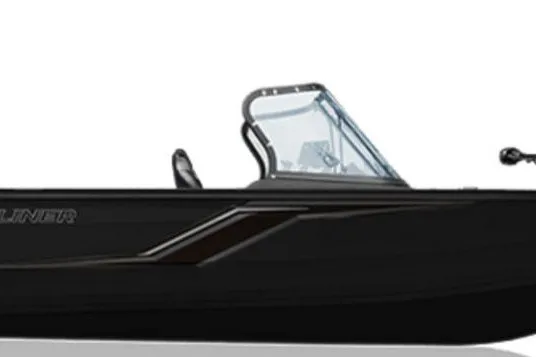 The Image of 2027 Crestliner 1750 Hawk WT boat, sleek black design with windshield and seating. - 0