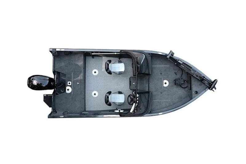 Slide: The Image of Top view of 2027 Crestliner 1750 Hawk WT fishing boat layout. - 2