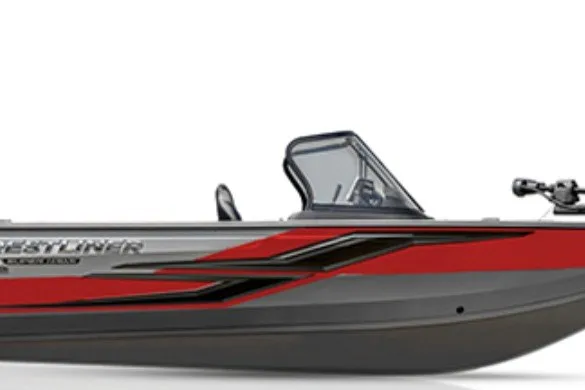 The Image of 2027 Crestliner 1750 Sportfish OB boat with red and gray design. - 1