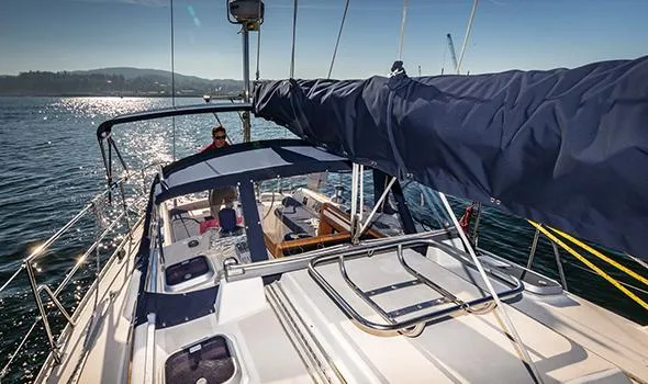 Slide: The Image of Sailing yacht Caliber 40, 2002 model, cruising on a sunny day. - 2