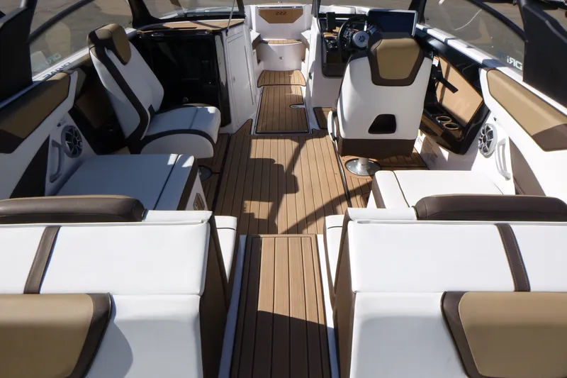 Slide: The Image of 2023 Yamaha Boats 222SD interior with luxurious seating and modern design. - 4