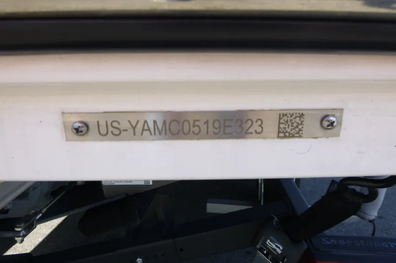 Slide: The Image of 2023 Yamaha Boats 222SD hull identification number plate with QR code. - 15