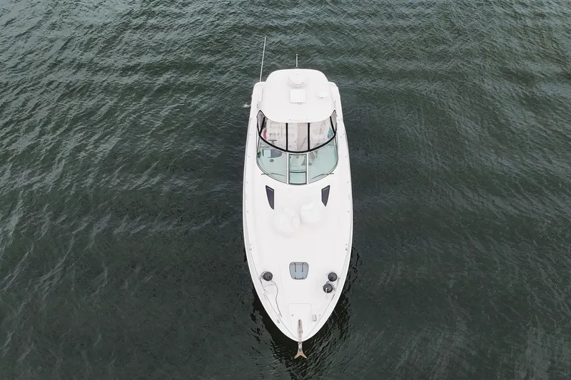Slide: The Image of Aerial view of 2009 Sea Ray Sundancer 350 yacht on calm water. - 7