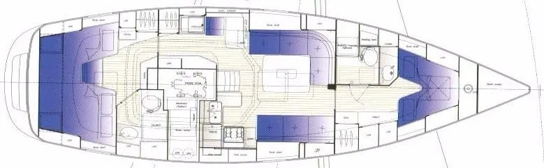 Slide: The Image of Grundriss einer Hallberg-Rassy 43 von 2005 mit Kabinen, Salon und Küche. - 33