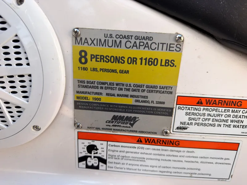 Slide: The Image of Sign displaying capacity and warning information on a boat. - 31