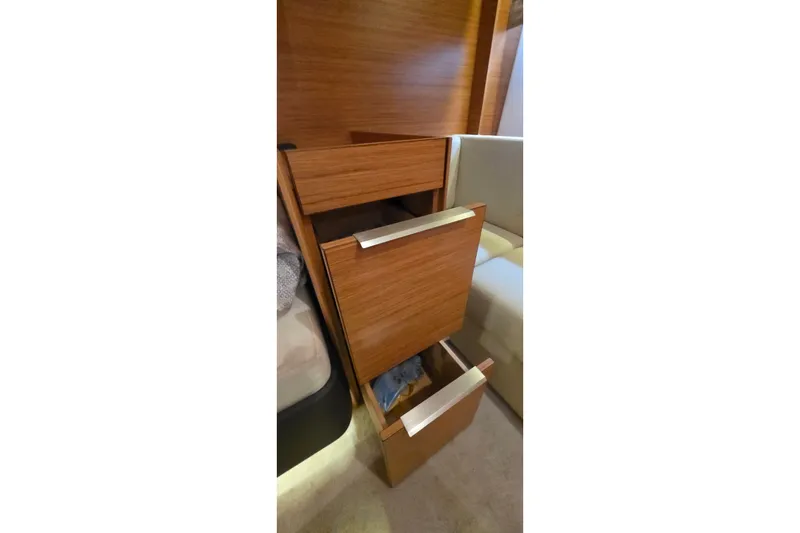 Slide: The Image of Wooden drawers in Bavaria 360 Sport HT yacht, 2015 model, showcasing interior storage. - 41