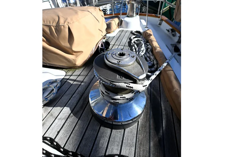 Slide: The Image of Sailboat deck with winch and ropes, Passport Hoyt 45, 1982 model. - 31