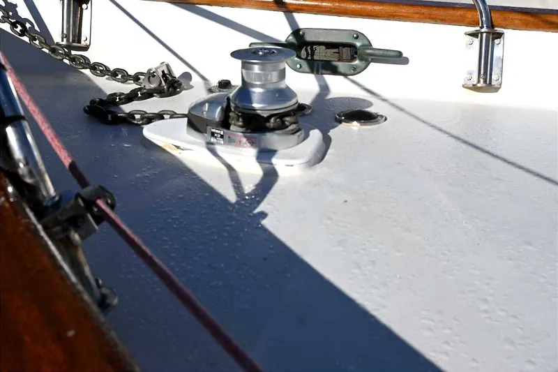Slide: The Image of Deck of 1982 Passport Hoyt 45 sailboat with winch and chain detail. - 38