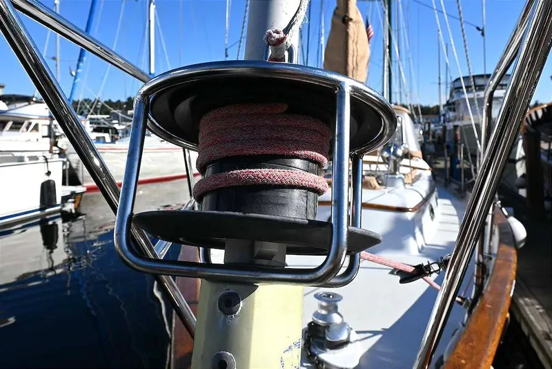 Slide: The Image of Close-up of a 1982 Passport / Hoyt 45 sailboat winch at a marina. - 36