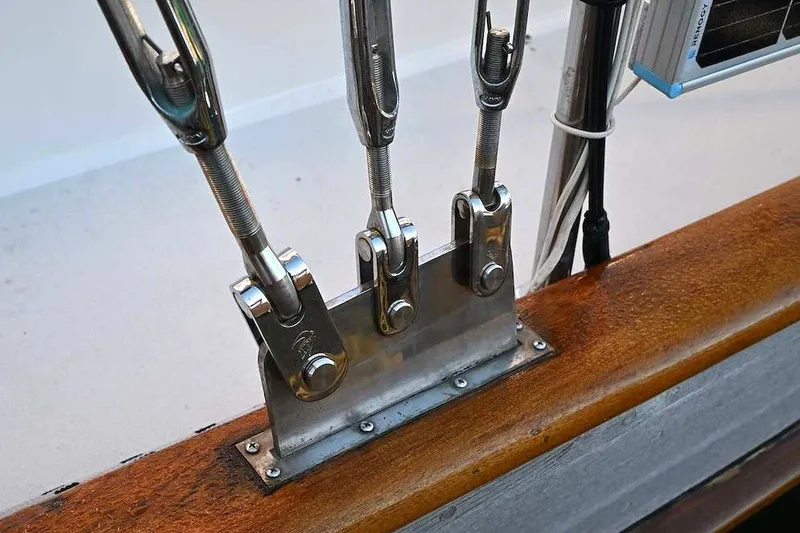 Slide: The Image of Stainless steel rigging on 1982 Passport Hoyt 45 sailboat deck. - 43
