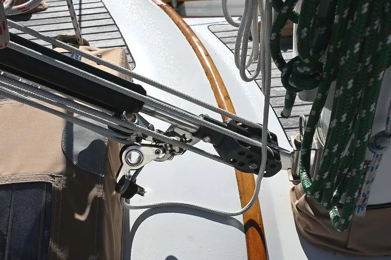 Slide: The Image of Close-up of sailing rigging on a 1982 Passport Hoyt 45 yacht deck. - 32