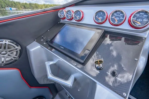 Slide: The Image of Dashboard of 2018 Cigarette 42X boat with gauges and touchscreen display. - 25