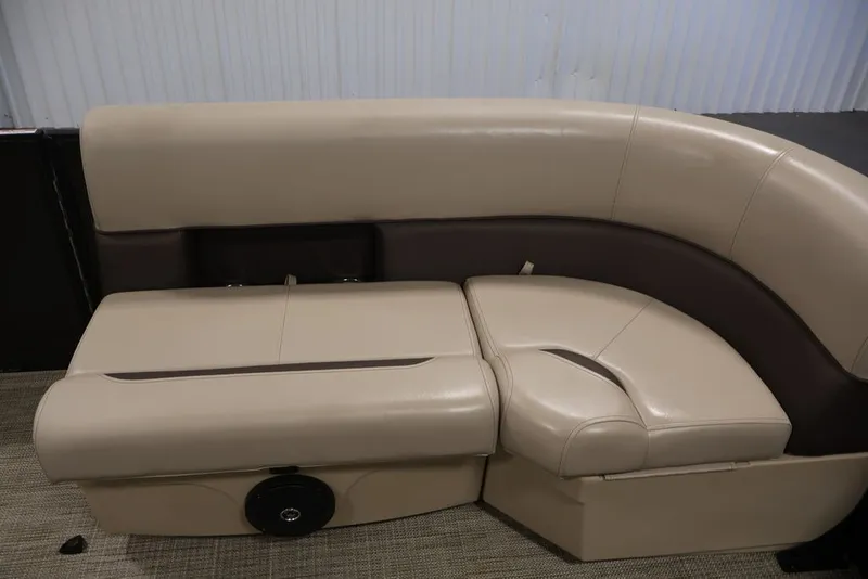 Slide: The Image of 2027 Bentley Pontoons 200 CRUISE XL interior seating, featuring luxurious beige upholstery. - 22