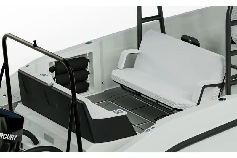 Slide: The Image of Manufacturer Provided Image: Interior seating of 2026 Navan T30 boat with modern design and white upholstery. - 7