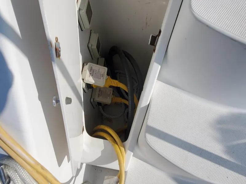 Slide: The Image of Electrical compartment with cables on a 2000 Carver 356 Aft Cabin Motor Yacht. - 16
