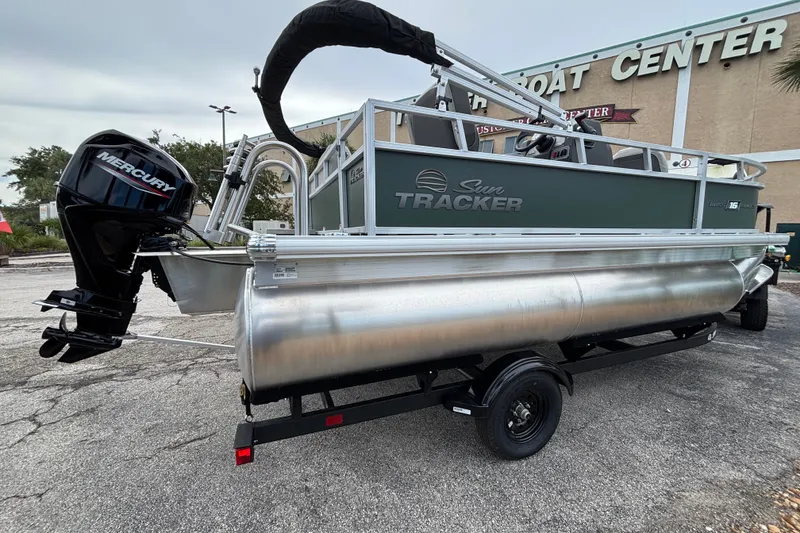 The Image of 2027 Sun Tracker Bass Buggy 16 XL Select pontoon boat with Mercury outboard motor. - 0