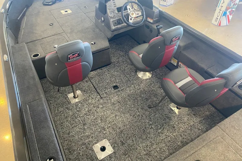 Slide: The Image of 2026 Ranger VS1882SC Reata boat interior with dual seats and steering console. - 7