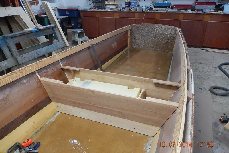 Slide: The Image of Homemade Jetdrive Skiff under construction in a workshop, dated 2014. - 29