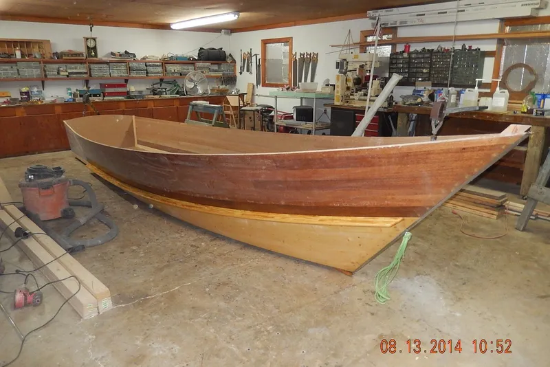 Slide: The Image of Homemade Jetdrive Skiff boat under construction in a workshop, 2015 model. - 27