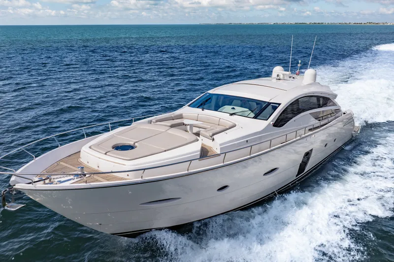 Slide: The Image of Luxurious 2010 Pershing 80 yacht cruising on open sea under clear skies. - 8