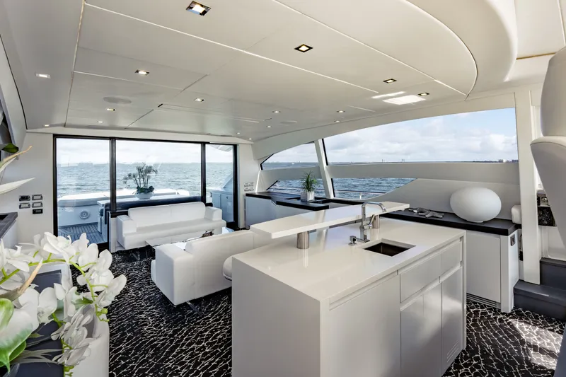 Slide: The Image of Luxurious interior of a 2010 Pershing 80 yacht with modern design and ocean view. - 38