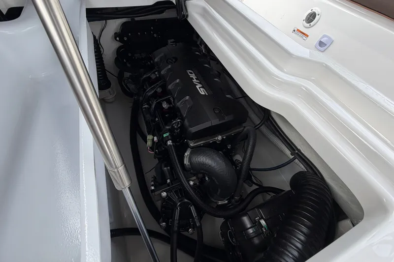 Slide: The Image of Engine compartment of 2025 Yamaha Boats 275SD, showcasing advanced marine engineering. - 32