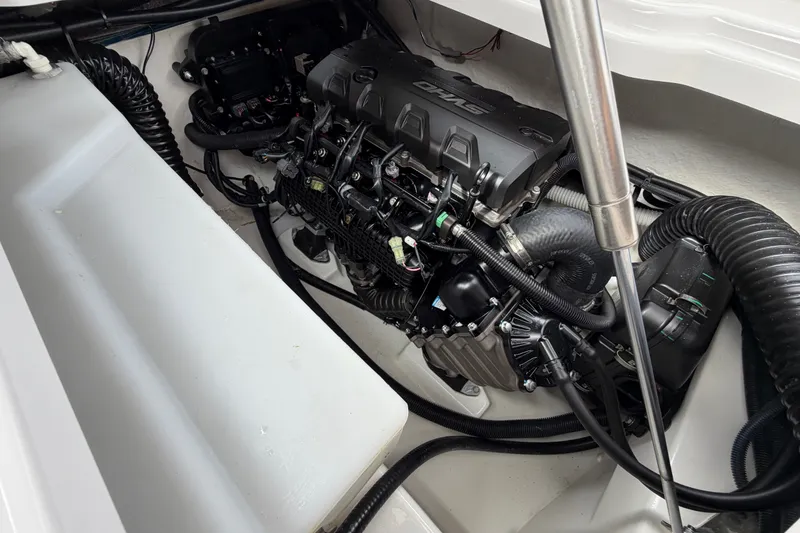 Slide: The Image of Engine compartment of 2025 Yamaha Boats 275SD, showcasing detailed mechanical components. - 37
