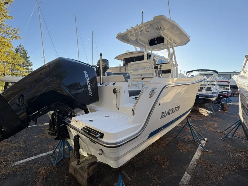 Slide: The Image of A 2019 Blackfin 212 CC boat is parked. It features a Mercury outboard motor. - 4