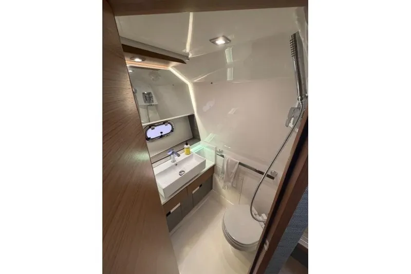 Slide: The Image of 2021 Tiara Sport 38 LS yacht bathroom with modern fixtures and sleek design. - 27