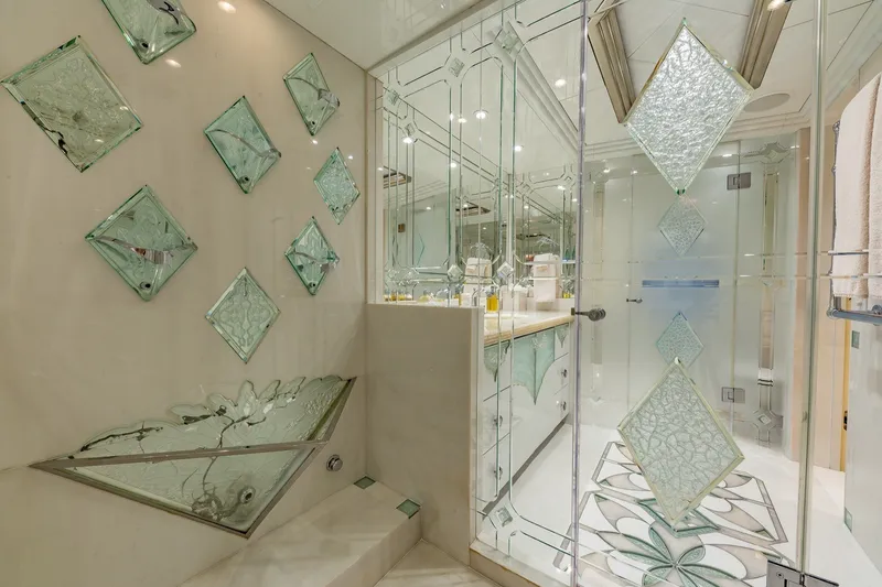 Slide: The Image of Luxurious Christensen Trideck 2002 yacht bathroom with elegant glass and marble design. - 21