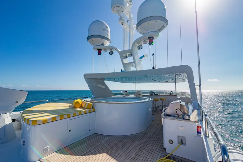 Slide: The Image of Luxurious 2002 Christensen Trideck yacht deck with hot tub and ocean view. - 45