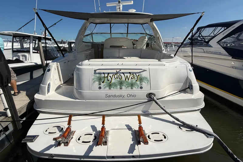 Slide: The Image of 2002 Sea Ray Sundancer 460 yacht docked in Sandusky, Ohio marina. - 1