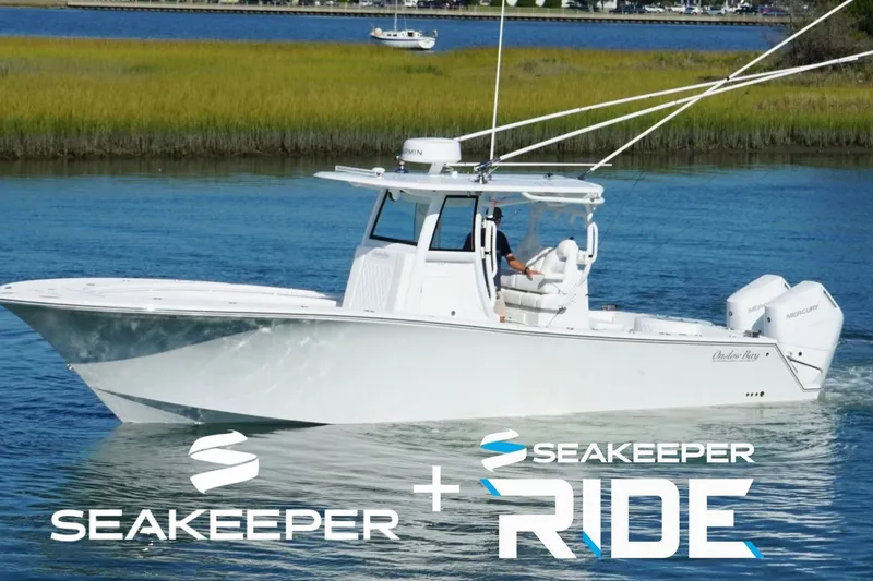 The Image of 2026 Onslow Bay 33 Tournament Edition boat on water, featuring Seakeeper Ride technology. - 0