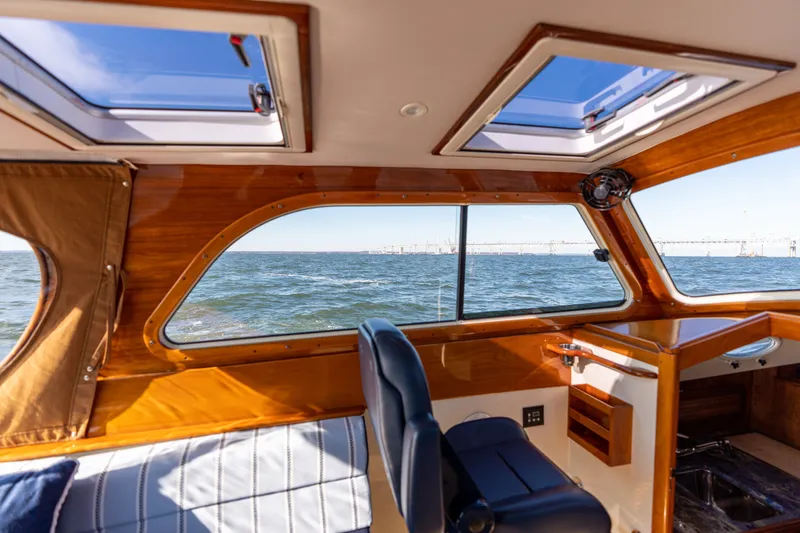 Slide: The Image of Interior view of 2006 Hinckley Picnic Boat 36 EP with ocean and bridge in background. - 30