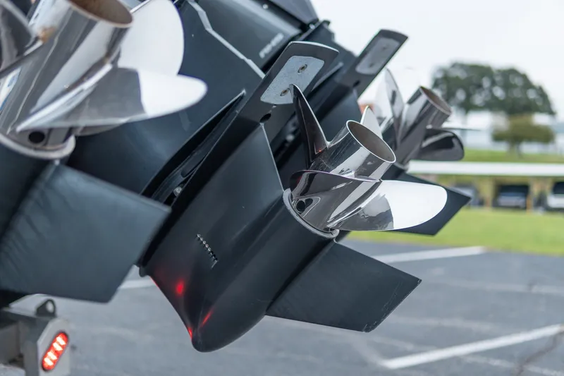 Slide: The Image of Close-up of 2022 Fountain 39 NX boat propellers, showcasing sleek design and engineering. - 11
