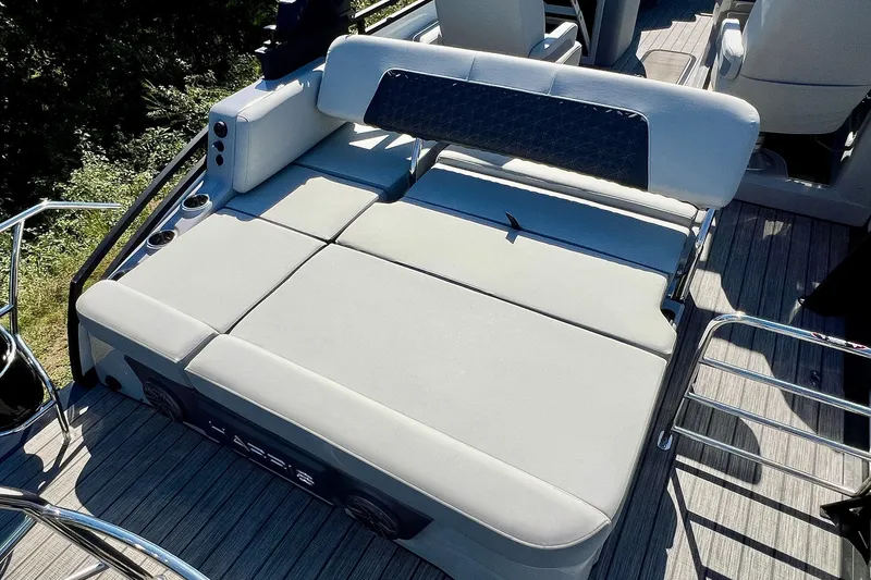 Slide: The Image of 2025 Harris Solstice 230 boat with luxurious seating and sleek design. - 50