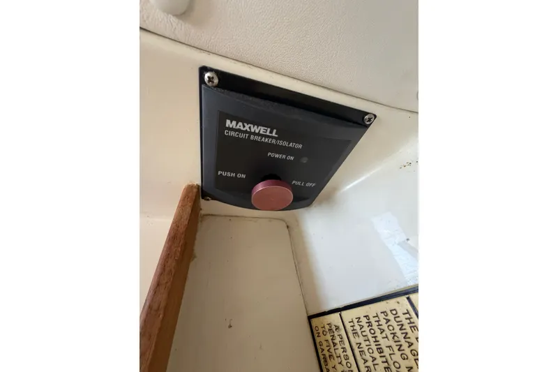 Slide: The Image of Maxwell circuit breaker isolator on 1994 Skipjack 262 Flybridge boat interior. - 25