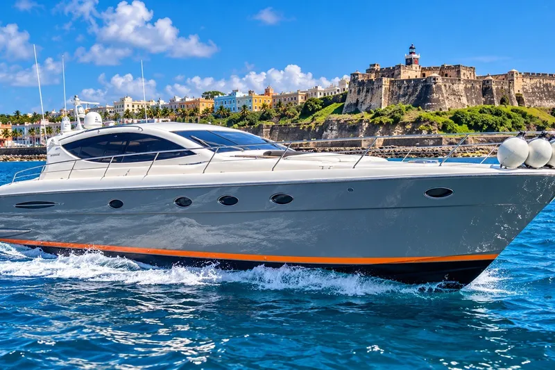 The Image of 2007 Uniesse 54 Sport yacht cruising near historic coastal fortress. - 0