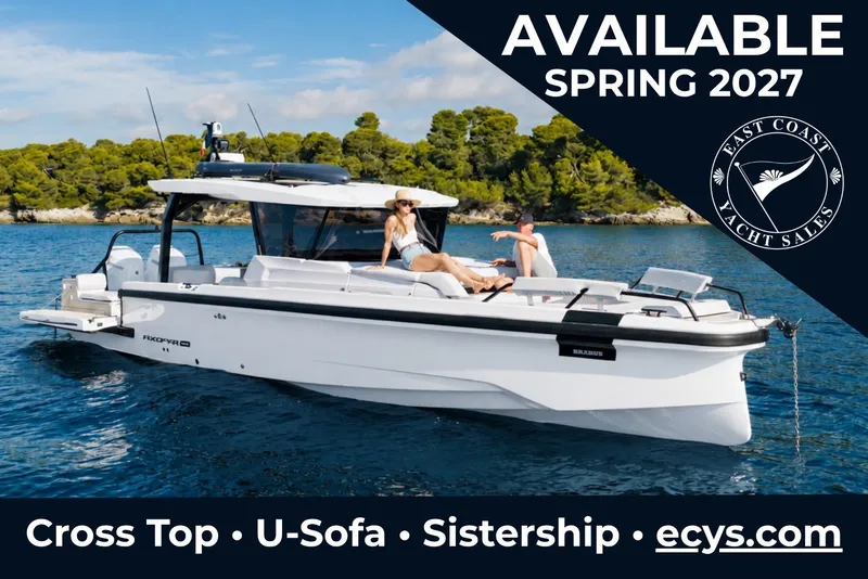 The Image of 2027 Axopar 38 Cross Top yacht available spring 2027, featuring U-Sofa design. - 0