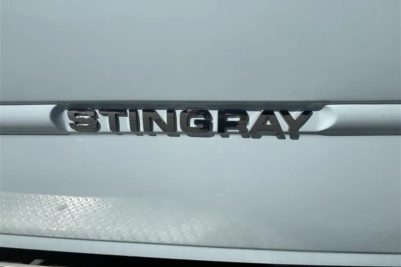 Slide: The Image of Stingray 236 CC 2019 model emblem on a sleek white surface. - 21