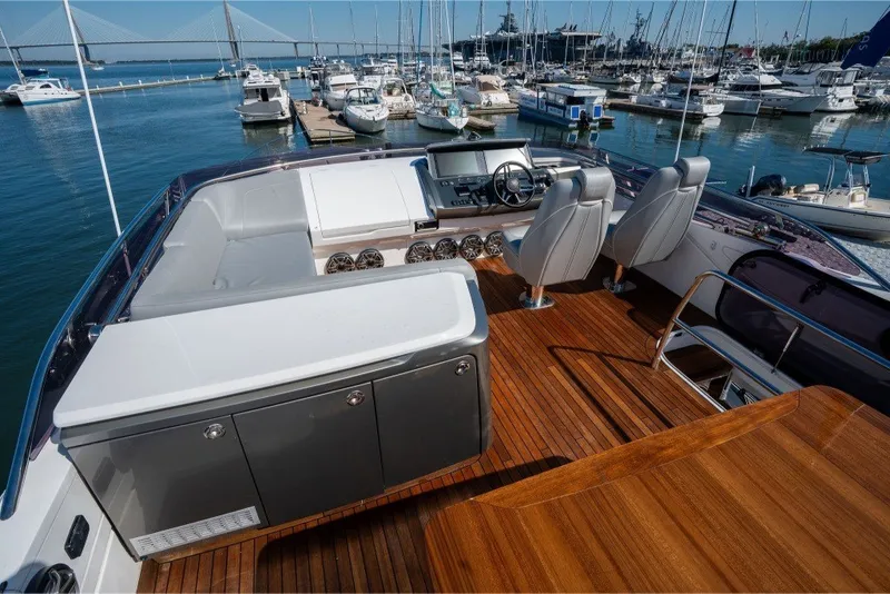 Slide: The Image of Luxurious 2021 Princess S66 yacht interior with sleek design and marina view. - 37