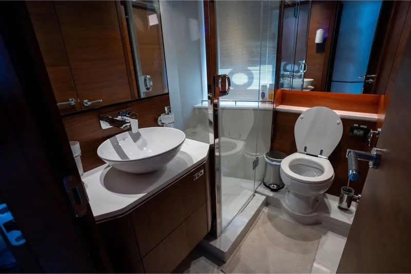 Slide: The Image of Luxurious bathroom in 2021 Princess S66 yacht with modern fixtures and elegant design. - 33