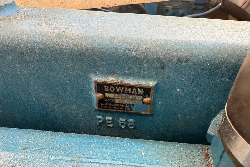 Slide: The Image of Blue engine component with Bowman label on 1975 Gulfstar 43 Trawler. - 105