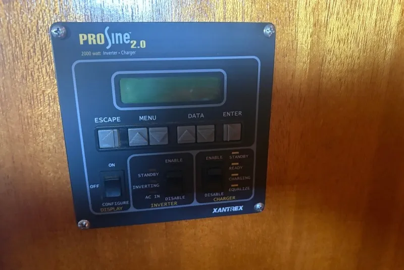 Slide: The Image of Control panel of a Xantrex PROsine 2.0 inverter on a 1975 Gulfstar 43 Trawler. - 66
