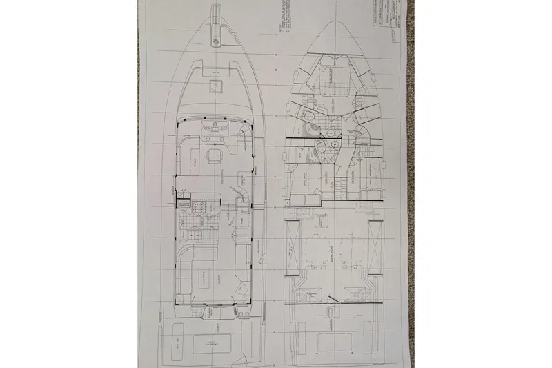 Slide: The Image of Blueprint of 1998 Offshore Yachts 54 Pilot House, showcasing detailed interior and deck layout. - 21