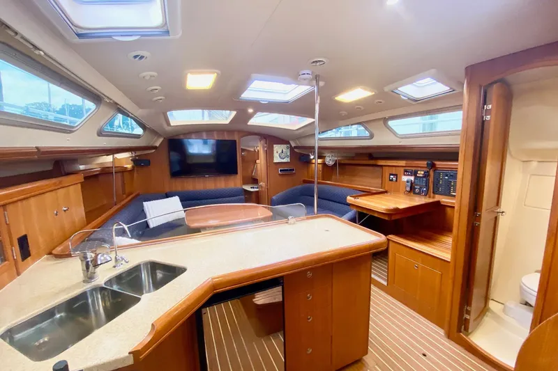 Slide: The Image of Luxurious interior of 2008 Hunter 41 Aft Cockpit yacht with modern amenities. - 23