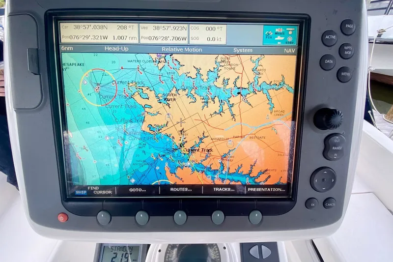 Slide: The Image of Navigation system on a 2008 Hunter 41 Aft Cockpit sailboat displaying a detailed nautical map. - 53