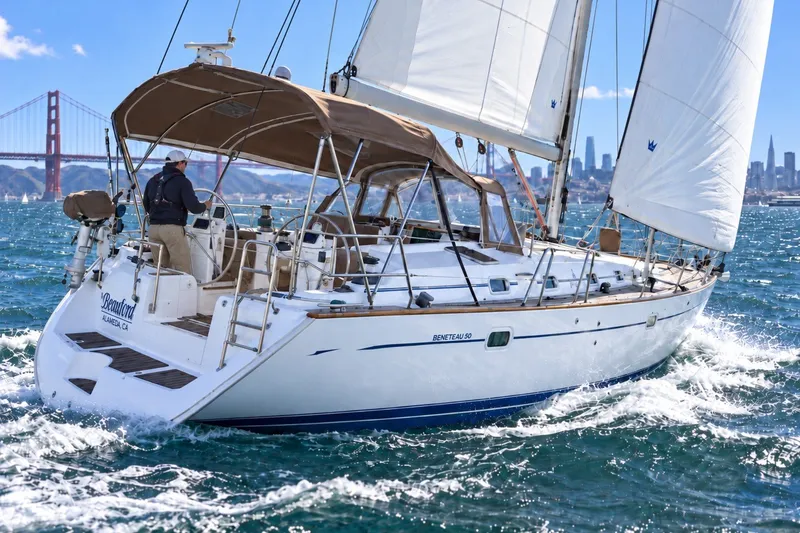 Slide: The Image of Sailing yacht Beneteau 50 (2001) cruising near Golden Gate Bridge, San Francisco. - 0